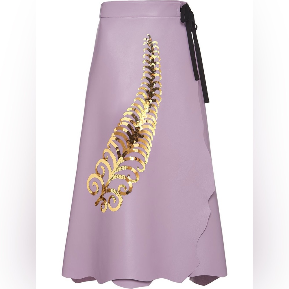 Purple Leather Gold Feather Embroidered Prada Skirt Runway SS 2020